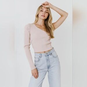 NWOT Endless Rose Puff Sleeve One Shoulder Ribbed Top